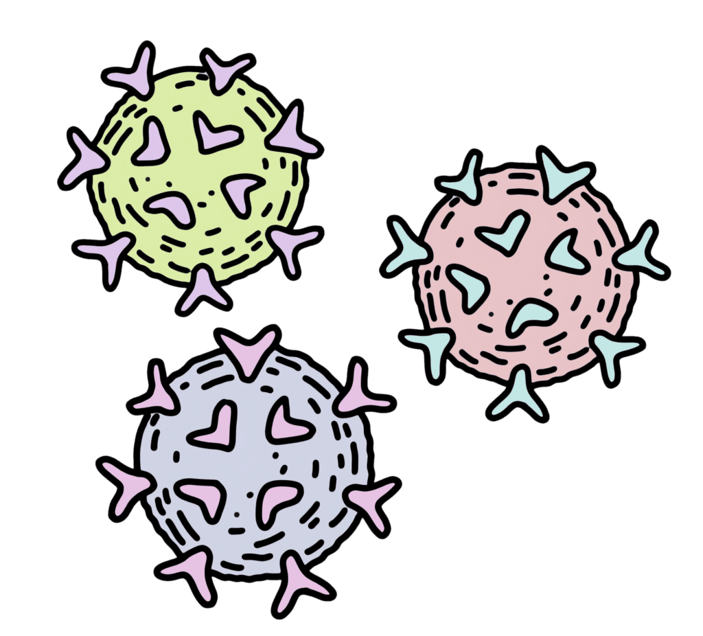 three cancer cells with colors