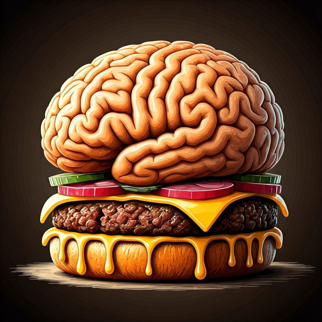 A delicious burger with brain-shaped breads