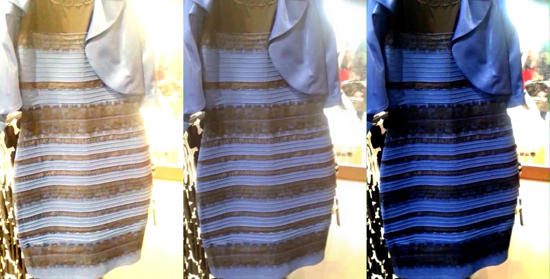 blue and black or gold and white dress